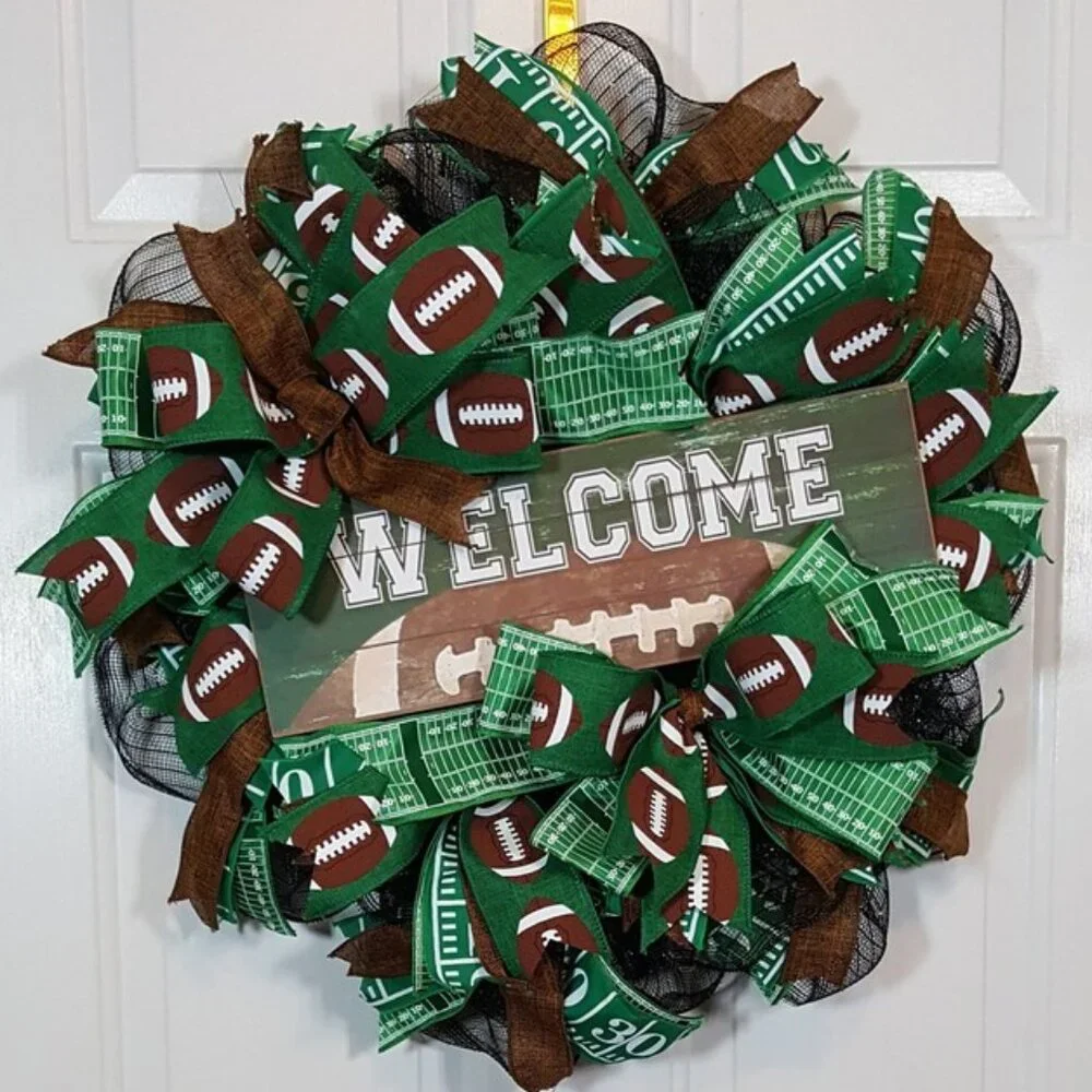 Football Wreath, Touchdown Fall Screen Door Decor, Football Fans Welcome Wreath